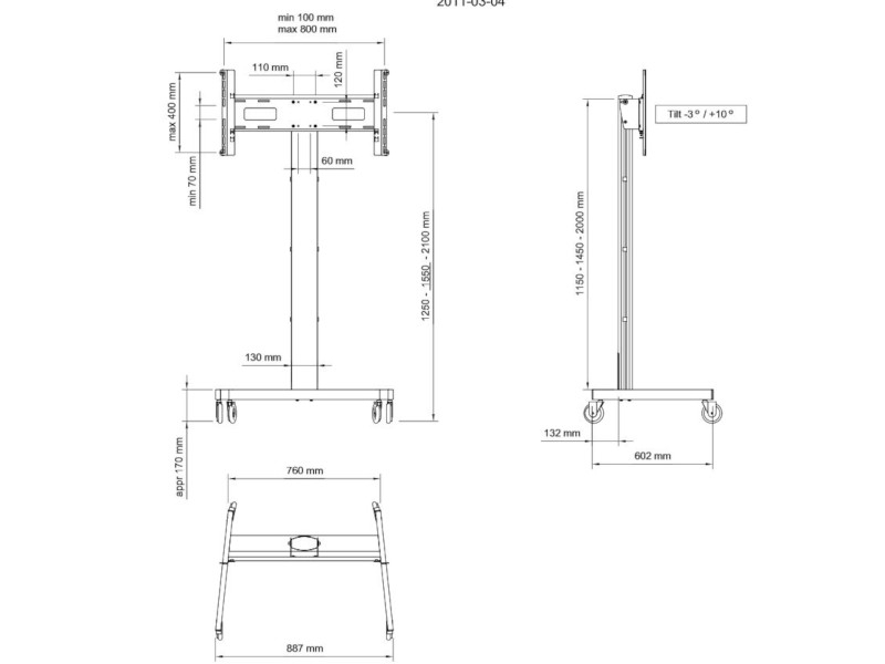 SMS Flatscreen FH MT 1450 mobiler Monitorständer schwarz (PL031022EU-P0) Maße