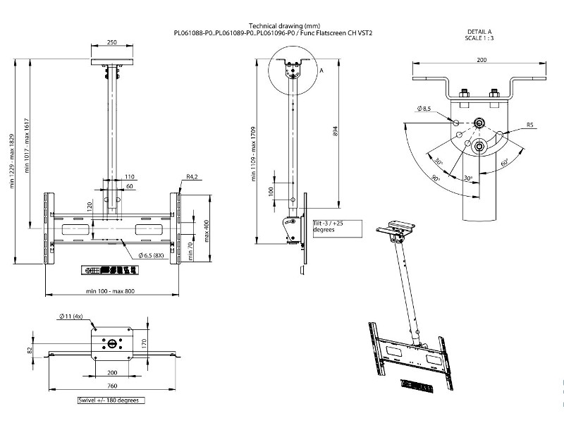 SMS FUNC CH VST2 TV Deckenhalterung Hochformat, silber (PL061106-P0) Zeichnung