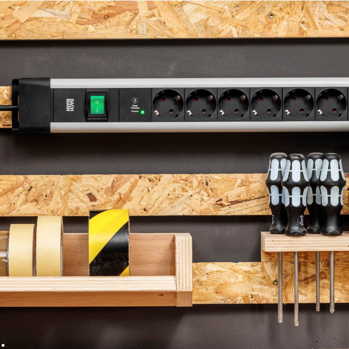 Bachmann CONNECTUS 6x Steckdose, 1x Fußtrittschalter, 2m Zuleitung (BM005907), Werkstatt Steckdose